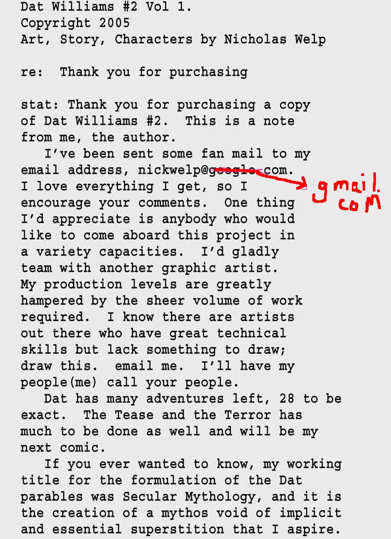 The Adventures of Dat Williams Issue #2, page X; 